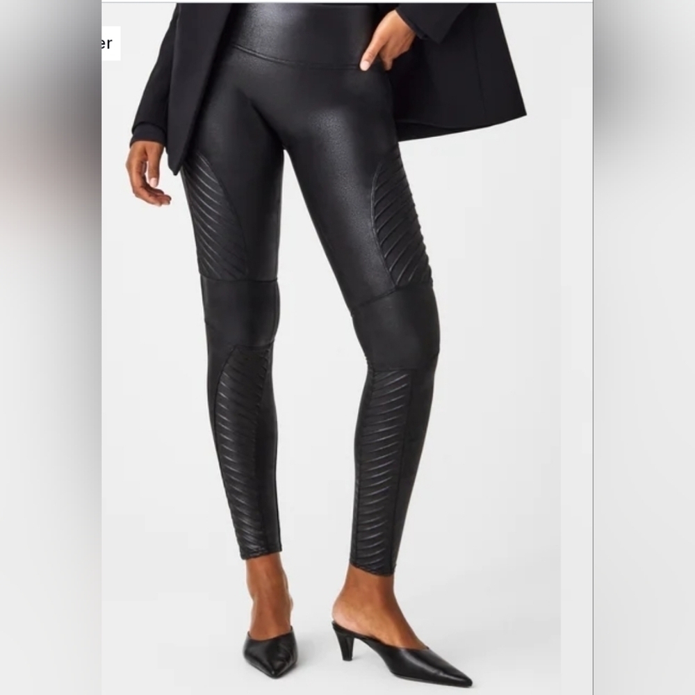 Spanx Faux Leather Moto Leggings size S Women black